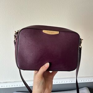 Henri Bendel Saffiano Leather Camera Bag Gold Hardware Eggplant Purple Crossbody